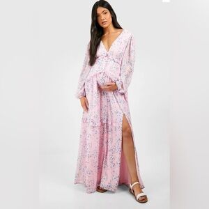 Boohoo MATERNITY FLORAL PRINT SIDE SPLIT MAXI DRESS